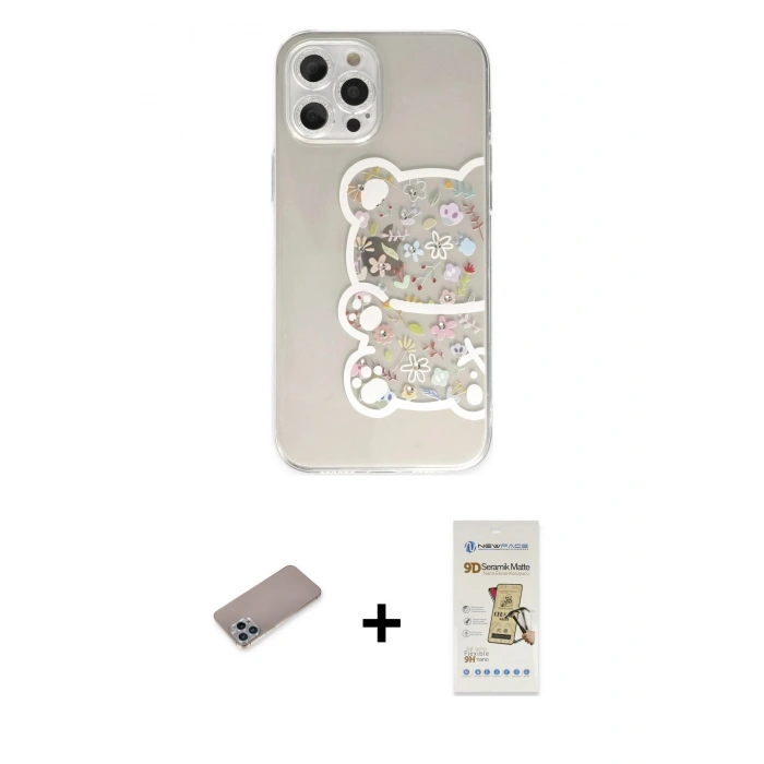 MARSİLYAN™- iPhone 12 Pro Max Kılıf Eksen Asil Prime - Siyah Mat Seramik Nano Ekran Koruyucu + Shine Kamera Lens Koruma Cam - SABE
