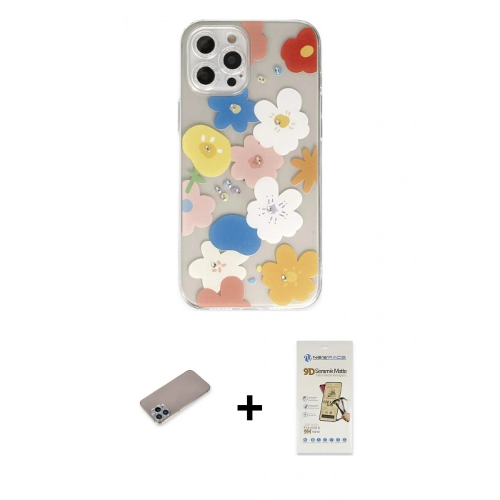 MARSİLYAN™- iPhone 12 Pro Max Kılıf Eksen Asil Prime - Siyah Mat Seramik Nano Ekran Koruyucu + Shine Kamera Lens Koruma Cam - SABE