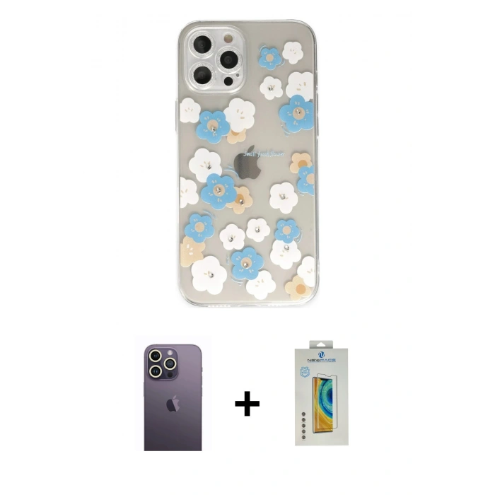 MARSİLYAN™- iPhone 12 Pro Max Kılıf Eksen Asil Prime - Siyah Polymer Nano Ekran Koruyucu + Neon Fosforlu Kamera Lens - BZ