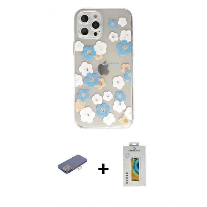 MARSİLYAN™- iPhone 12 Pro Max Kılıf Eksen Asil Prime - Siyah Polymer Nano Ekran Koruyucu + Pembe Renkli Kamera Lens Koruma Cam