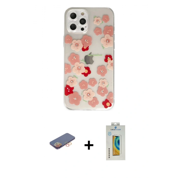 MARSİLYAN™- iPhone 12 Pro Max Kılıf Eksen Asil Prime - Siyah Polymer Nano Ekran Koruyucu + Renkli Kamera Lens Koruma Cam - TU