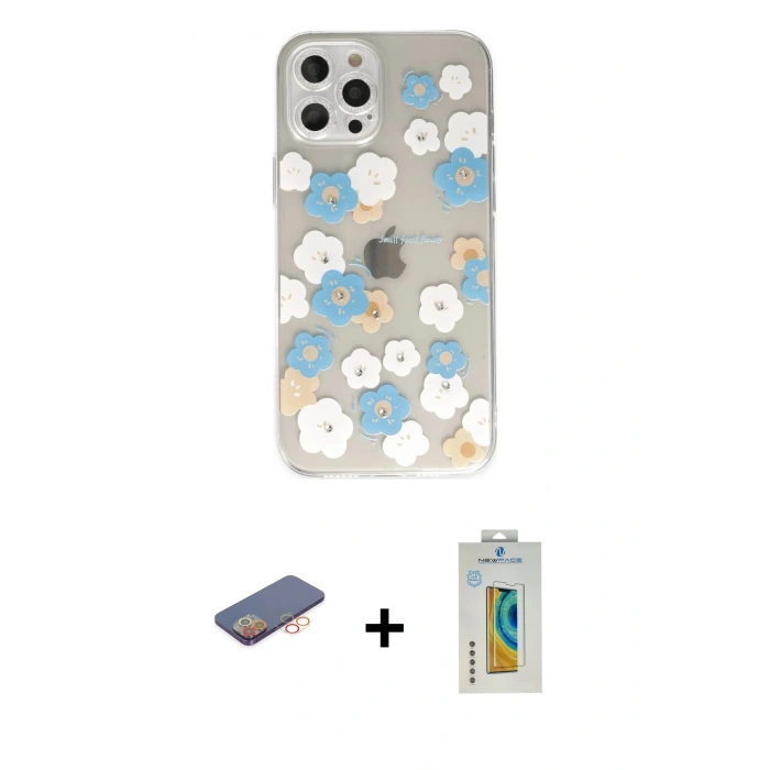 MARSİLYAN™- iPhone 12 Pro Max Kılıf Eksen Asil Prime - Siyah Polymer Nano Ekran Koruyucu + Renkli Kamera Lens Koruma Cam - TU
