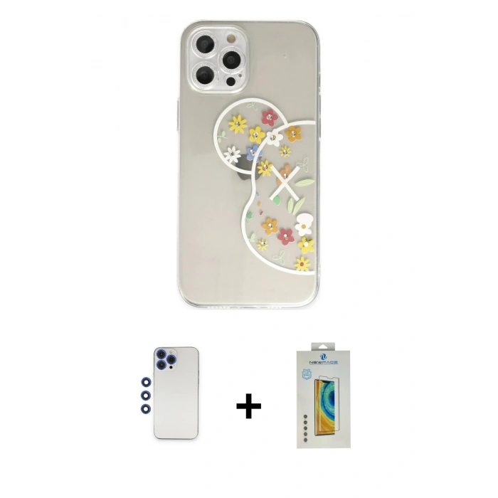 MARSİLYAN™- iPhone 12 Pro Max Kılıf Eksen Asil Prime - Siyah Polymer Nano Ekran Koruyucu + Shine Kamera Lens - LT