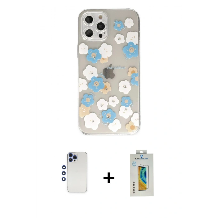 MARSİLYAN™- iPhone 12 Pro Max Kılıf Eksen Asil Prime - Siyah Polymer Nano Ekran Koruyucu + Shine Kamera Lens - LT