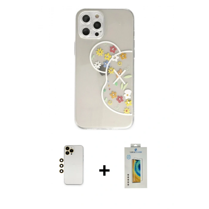 MARSİLYAN™- iPhone 12 Pro Max Kılıf Eksen Asil Prime - Siyah Polymer Nano Ekran Koruyucu + Shine Kamera Lens - GD