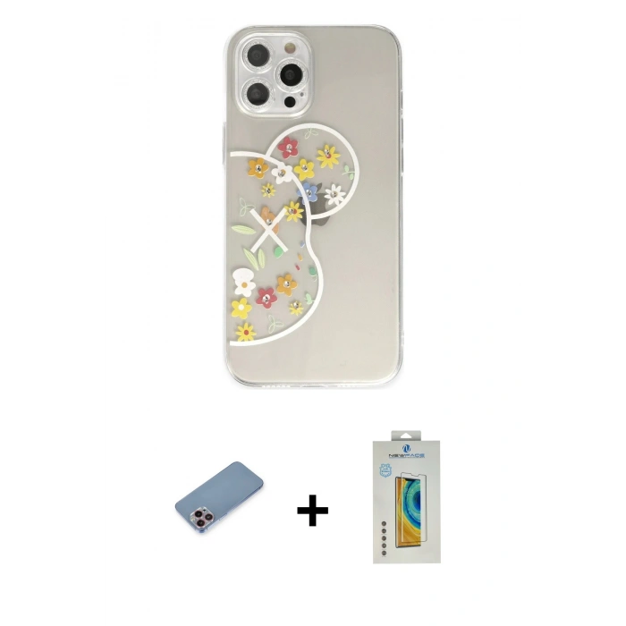 MARSİLYAN™- iPhone 12 Pro Max Kılıf Eksen Asil Prime - Siyah Polymer Nano Ekran Koruyucu + Shine Kamera Lens Koruma Cam - PE
