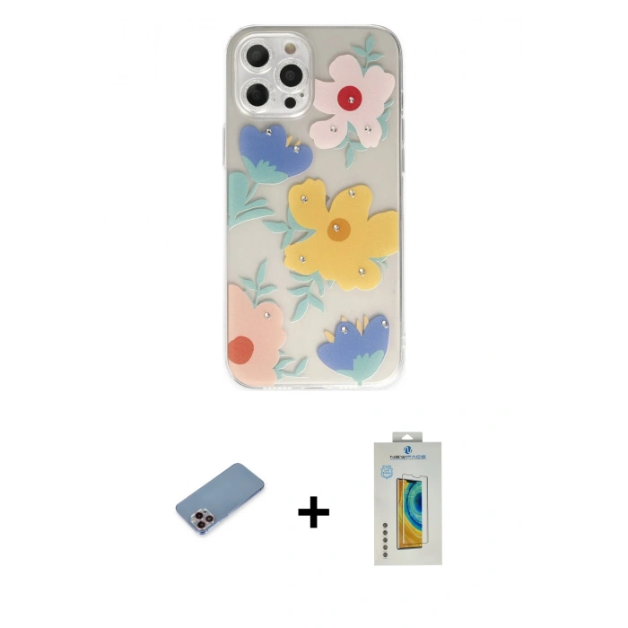 MARSİLYAN™- iPhone 12 Pro Max Kılıf Eksen Asil Prime - Siyah Polymer Nano Ekran Koruyucu + Shine Kamera Lens Koruma Cam - PE