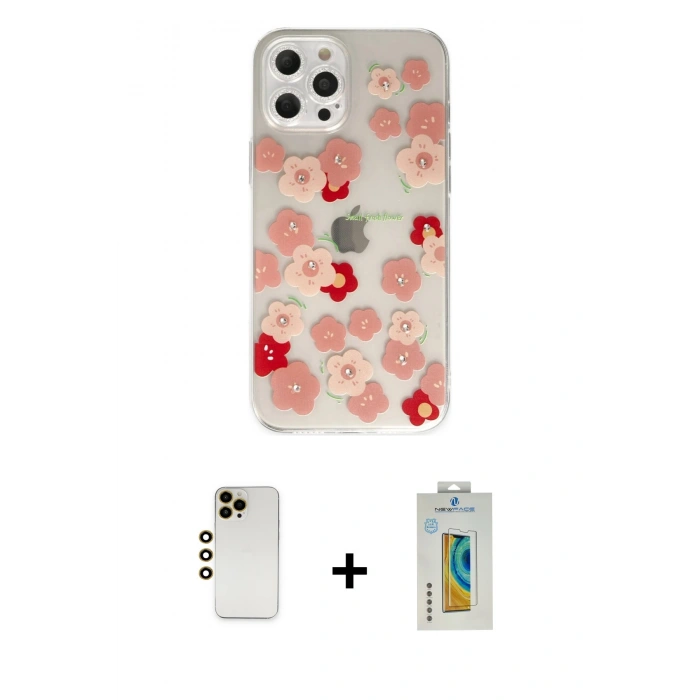 MARSİLYAN™- iPhone 12 Pro Max Kılıf Eksen Asil Prime - Siyah Polymer Nano Ekran Koruyucu + Shine Kamera Lens - GD