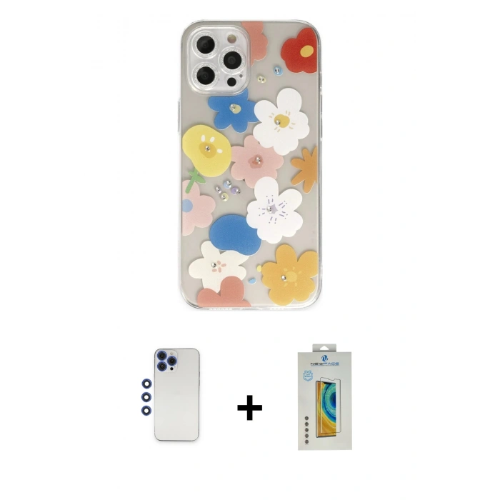 MARSİLYAN™- iPhone 12 Pro Max Kılıf Eksen Asil Prime - Siyah Polymer Nano Ekran Koruyucu + Shine Kamera Lens - LT
