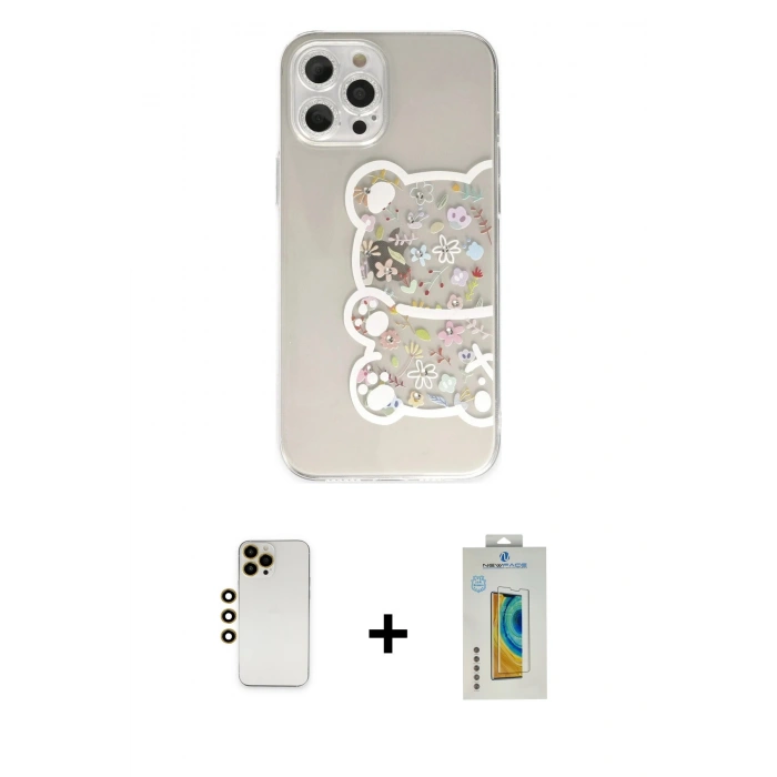 MARSİLYAN™- iPhone 12 Pro Max Kılıf Eksen Asil Prime - Siyah Polymer Nano Ekran Koruyucu + Shine Kamera Lens - GD