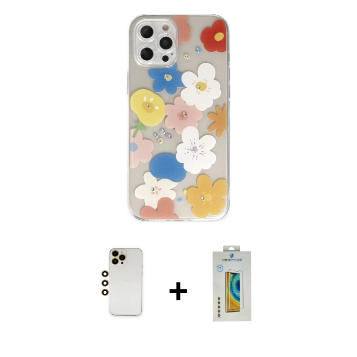 MARSİLYAN™- iPhone 12 Pro Max Kılıf Eksen Asil Prime - Siyah Polymer Nano Ekran Koruyucu + Shine Kamera Lens - GD