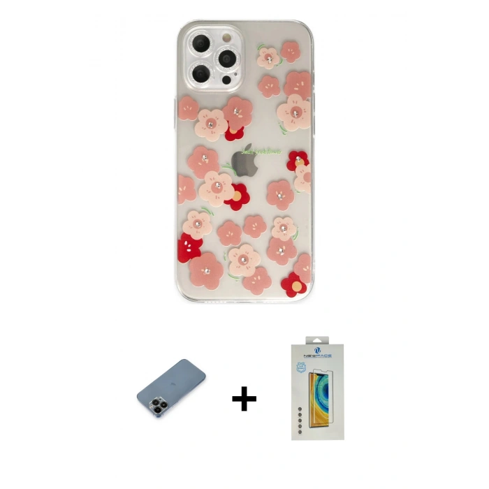 MARSİLYAN™- iPhone 12 Pro Max Kılıf Eksen Asil Prime - Siyah Polymer Nano Ekran Koruyucu + Shine Kamera Lens Koruma Cam - SH