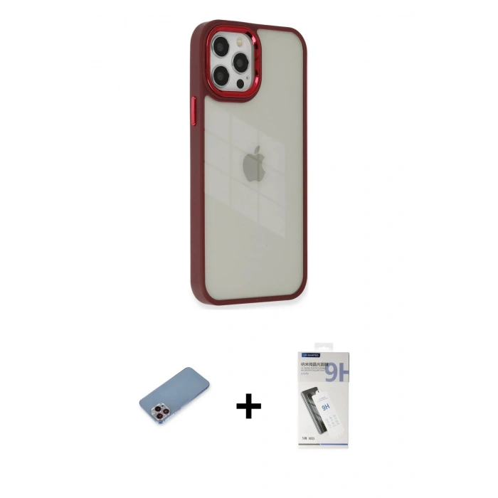 MARSİLYAN™- iPhone 12 Pro Max Kılıf Eksen Doku Prime - Şeffaf Uv Polymer Nano Ekran Koruyucu + Shine Kamera Lens Koruma Cam - PE