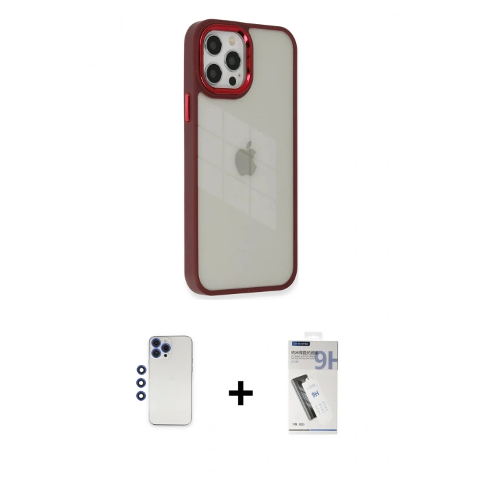 MARSİLYAN™- iPhone 12 Pro Max Kılıf Eksen Doku Prime - Şeffaf Uv Polymer Nano Ekran Koruyucu + Shine Kamera Lens - LT