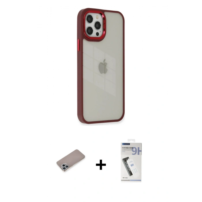 MARSİLYAN™- iPhone 12 Pro Max Kılıf Eksen Doku Prime - Şeffaf Uv Polymer Nano Ekran Koruyucu + Shine Kamera Lens Koruma Cam - SABE