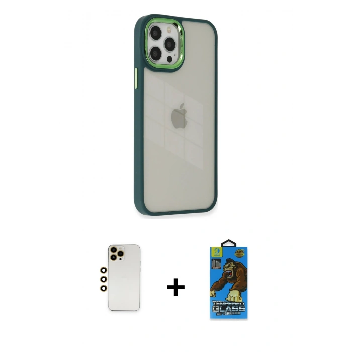 MARSİLYAN™- iPhone 12 Pro Max Kılıf Eksen Doku Prime - Siyah 18D Cam Ekran Koruyucu + Shine Kamera Lens - GD