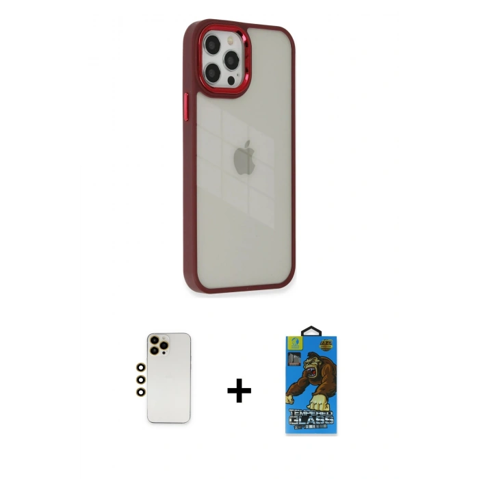 MARSİLYAN™- iPhone 12 Pro Max Kılıf Eksen Doku Prime - Siyah 18D Cam Ekran Koruyucu + Shine Kamera Lens - GD