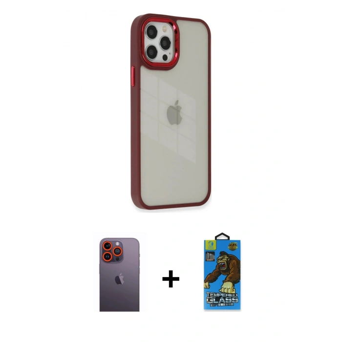 MARSİLYAN™- iPhone 12 Pro Max Kılıf Eksen Doku Prime - Siyah 18D Cam Ekran Koruyucu + Neon Fosforlu Kamera Lens - TU