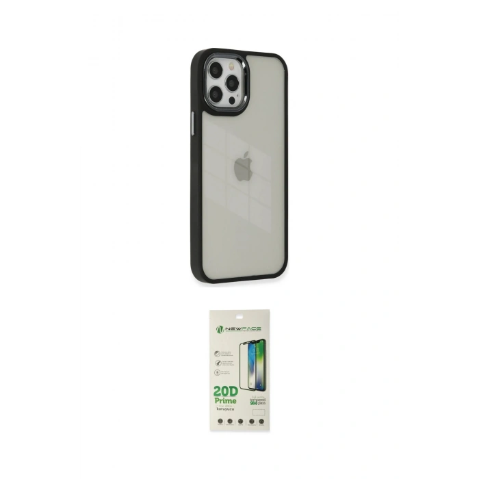 MARSİLYAN™- iPhone 12 Pro Max Kılıf Eksen Doku Prime - Siyah 20D Premium Cam Ekran Koruyucu