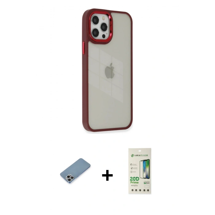 MARSİLYAN™- iPhone 12 Pro Max Kılıf Eksen Doku Prime - Siyah 20D Premium Cam Ekran Koruyucu + Gökkuşağı Shine Kamera Lens Koruma Cam