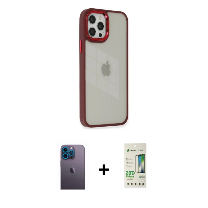MARSİLYAN™- iPhone 12 Pro Max Kılıf Eksen Doku Prime - Siyah 20D Premium Cam Ekran Koruyucu + Mavi Neon Fosforlu Kamera Lens
