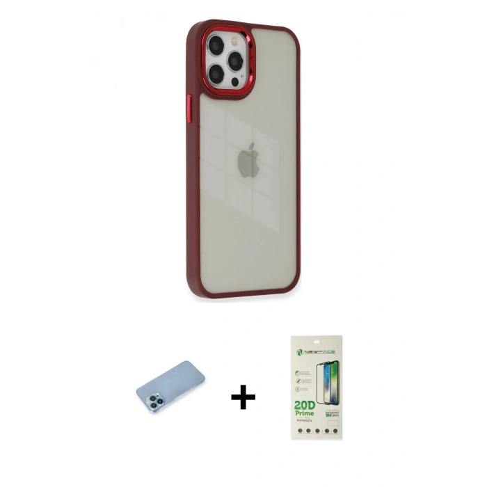 MARSİLYAN™- iPhone 12 Pro Max Kılıf Eksen Doku Prime - Siyah 20D Premium Cam Ekran Koruyucu + Mavi Shine Kamera Lens Koruma Cam