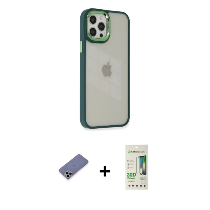 MARSİLYAN™- iPhone 12 Pro Max Kılıf Eksen Doku Prime - Siyah 20D Premium Cam Ekran Koruyucu + Metal Kamera Lens Koruma Cam - GD