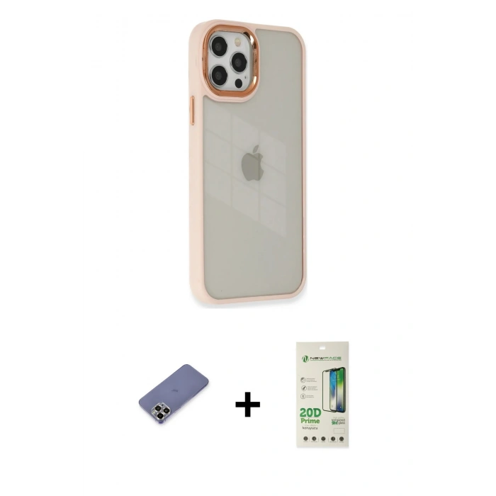 MARSİLYAN™- iPhone 12 Pro Max Kılıf Eksen Doku Prime - Siyah 20D Premium Cam Ekran Koruyucu + Metal Kamera Lens Koruma Cam - GD