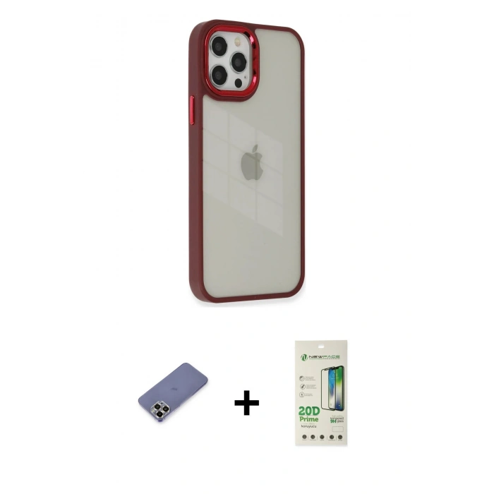 MARSİLYAN™- iPhone 12 Pro Max Kılıf Eksen Doku Prime - Siyah 20D Premium Cam Ekran Koruyucu + Metal Kamera Lens Koruma Cam - GD