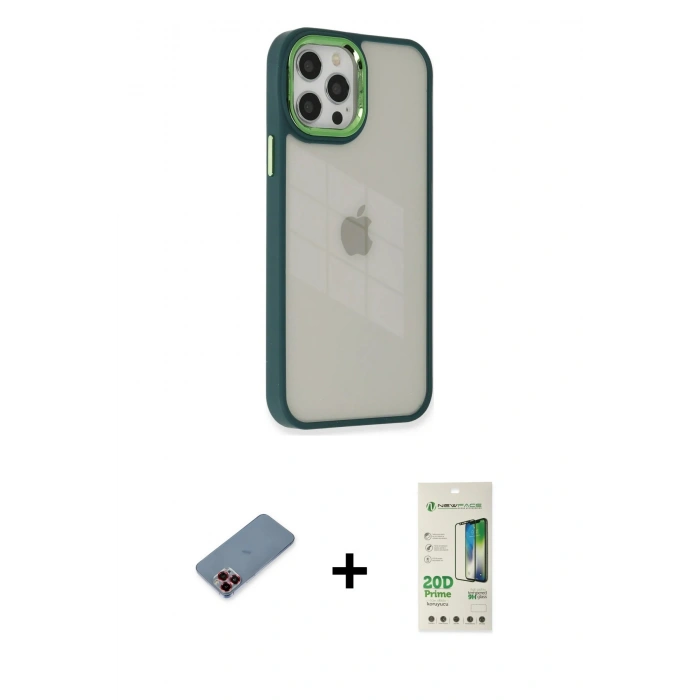MARSİLYAN™- iPhone 12 Pro Max Kılıf Eksen Doku Prime - Siyah 20D Premium Cam Ekran Koruyucu + Metal Kamera Lens Koruma Cam - KI