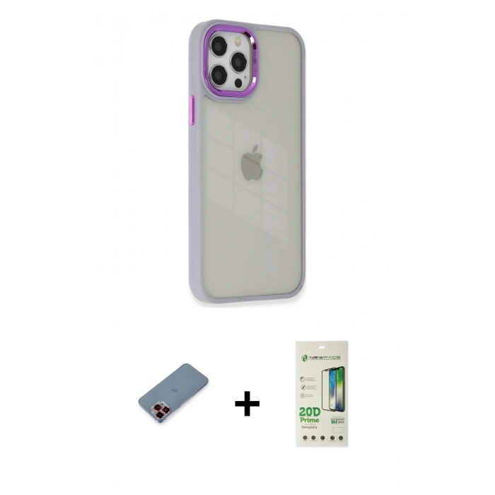 MARSİLYAN™- iPhone 12 Pro Max Kılıf Eksen Doku Prime - Siyah 20D Premium Cam Ekran Koruyucu + Metal Kamera Lens Koruma Cam - KI