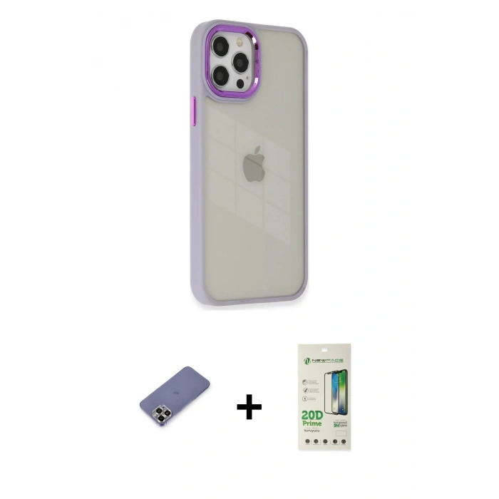 MARSİLYAN™- iPhone 12 Pro Max Kılıf Eksen Doku Prime - Siyah 20D Premium Cam Ekran Koruyucu + Metal Kamera Lens Koruma Cam - GD