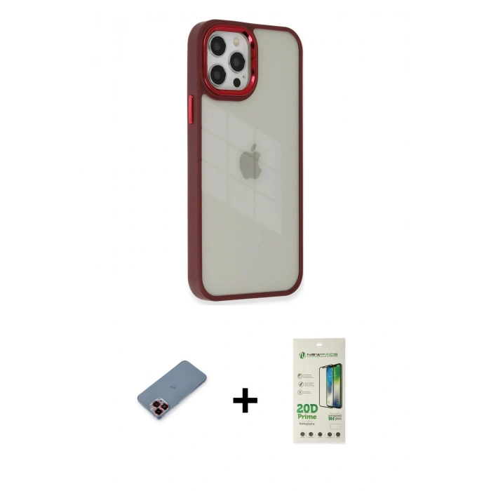 MARSİLYAN™- iPhone 12 Pro Max Kılıf Eksen Doku Prime - Siyah 20D Premium Cam Ekran Koruyucu + Metal Kamera Lens Koruma Cam - KI