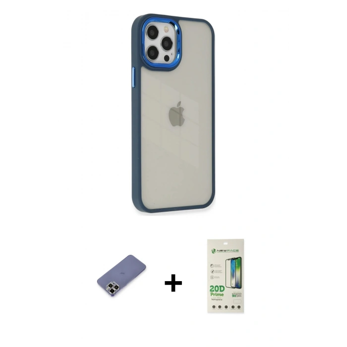 MARSİLYAN™- iPhone 12 Pro Max Kılıf Eksen Doku Prime - Siyah 20D Premium Cam Ekran Koruyucu + Metal Kamera Lens Koruma Cam - GD