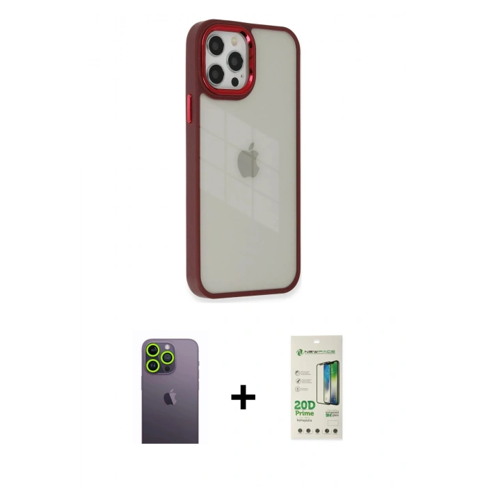 MARSİLYAN™- iPhone 12 Pro Max Kılıf Eksen Doku Prime - Siyah 20D Premium Cam Ekran Koruyucu + Neon Fosforlu Kamera Lens - YL