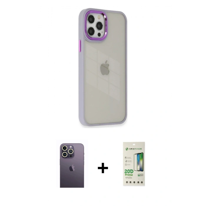 MARSİLYAN™- iPhone 12 Pro Max Kılıf Eksen Doku Prime - Siyah 20D Premium Cam Ekran Koruyucu + Neon Fosforlu Kamera Lens - BZ