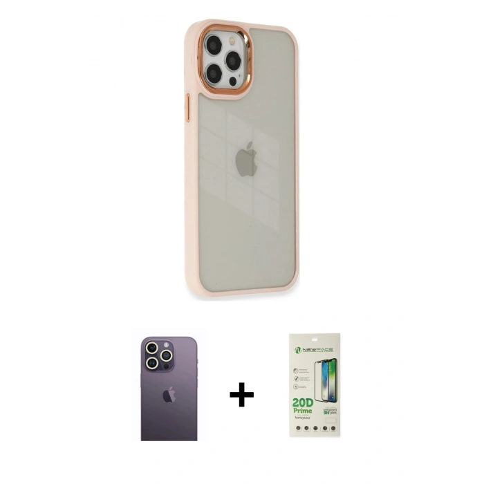 MARSİLYAN™- iPhone 12 Pro Max Kılıf Eksen Doku Prime - Siyah 20D Premium Cam Ekran Koruyucu + Neon Fosforlu Kamera Lens - BZ