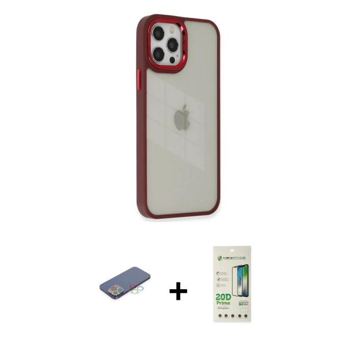 MARSİLYAN™- iPhone 12 Pro Max Kılıf Eksen Doku Prime - Siyah 20D Premium Cam Ekran Koruyucu + Renkli Kamera Lens Koruma Cam - MI