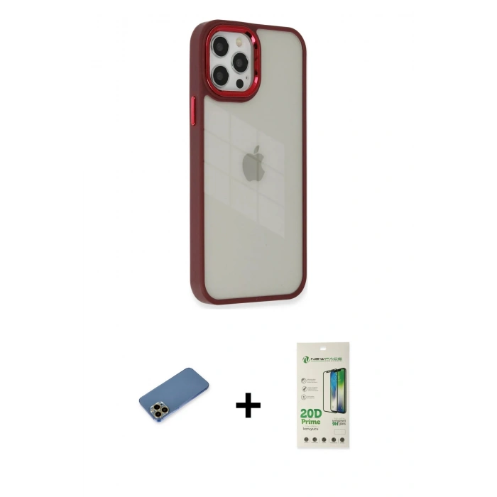 MARSİLYAN™- iPhone 12 Pro Max Kılıf Eksen Doku Prime - Siyah 20D Premium Cam Ekran Koruyucu + Shine Kamera Lens Koruma Cam - GD