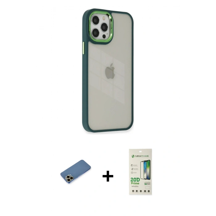 MARSİLYAN™- iPhone 12 Pro Max Kılıf Eksen Doku Prime - Siyah 20D Premium Cam Ekran Koruyucu + Shine Kamera Lens Koruma Cam - GD