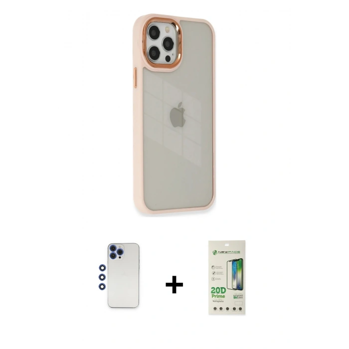 MARSİLYAN™- iPhone 12 Pro Max Kılıf Eksen Doku Prime - Siyah 20D Premium Cam Ekran Koruyucu + Shine Kamera Lens - LT