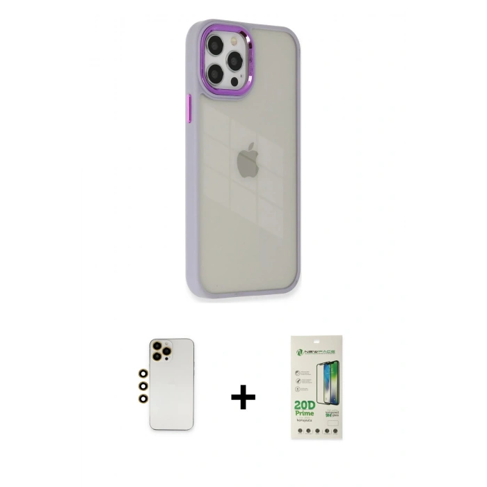 MARSİLYAN™- iPhone 12 Pro Max Kılıf Eksen Doku Prime - Siyah 20D Premium Cam Ekran Koruyucu + Shine Kamera Lens - GD