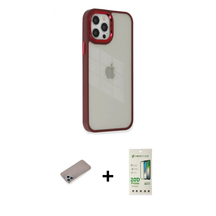 MARSİLYAN™- iPhone 12 Pro Max Kılıf Eksen Doku Prime - Siyah 20D Premium Cam Ekran Koruyucu + Shine Kamera Lens Koruma Cam - SABE