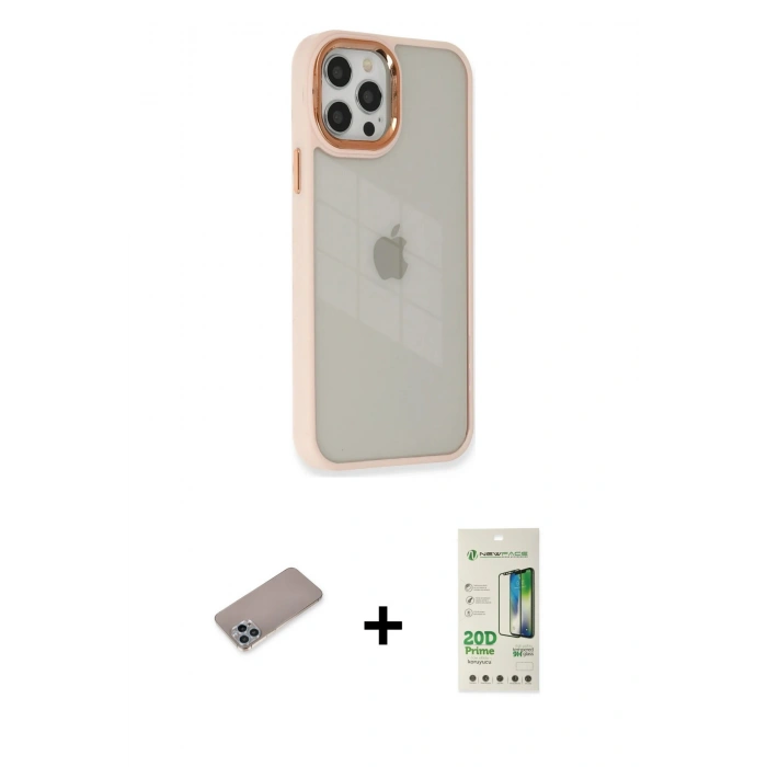 MARSİLYAN™- iPhone 12 Pro Max Kılıf Eksen Doku Prime - Siyah 20D Premium Cam Ekran Koruyucu + Shine Kamera Lens Koruma Cam - SABE