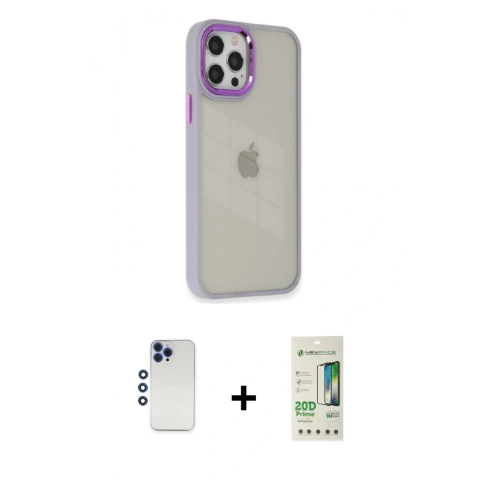 MARSİLYAN™- iPhone 12 Pro Max Kılıf Eksen Doku Prime - Siyah 20D Premium Cam Ekran Koruyucu + Shine Kamera Lens - LT