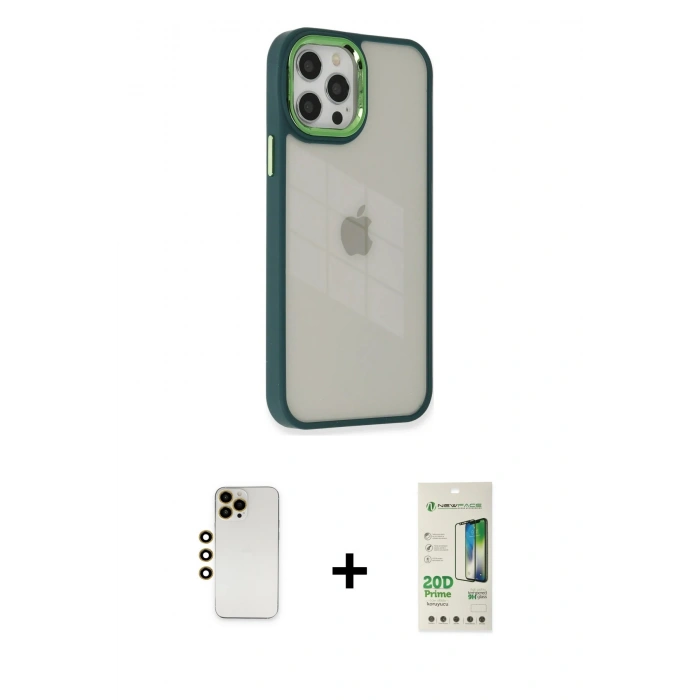MARSİLYAN™- iPhone 12 Pro Max Kılıf Eksen Doku Prime - Siyah 20D Premium Cam Ekran Koruyucu + Shine Kamera Lens - GD