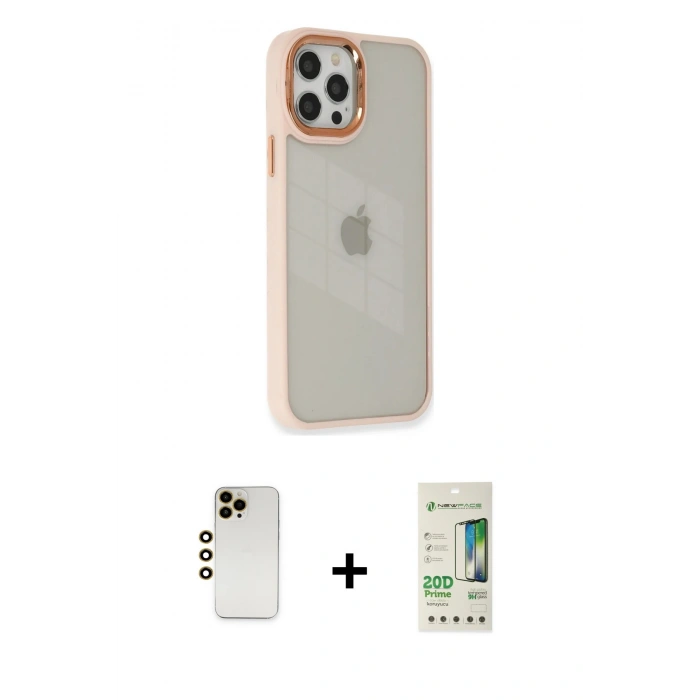 MARSİLYAN™- iPhone 12 Pro Max Kılıf Eksen Doku Prime - Siyah 20D Premium Cam Ekran Koruyucu + Shine Kamera Lens - GD