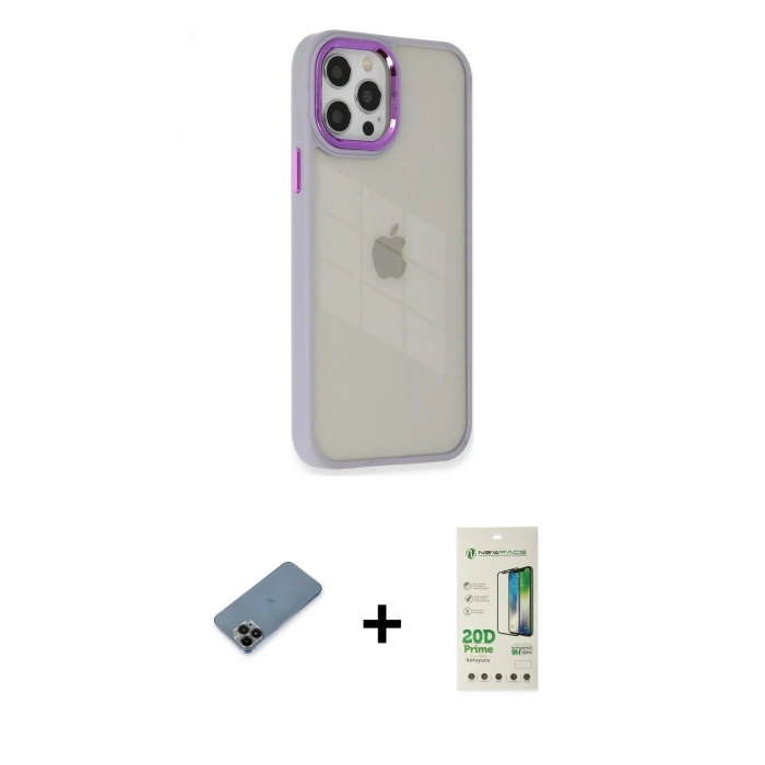 MARSİLYAN™- iPhone 12 Pro Max Kılıf Eksen Doku Prime - Siyah 20D Premium Cam Ekran Koruyucu + Shine Kamera Lens Koruma Cam - SH