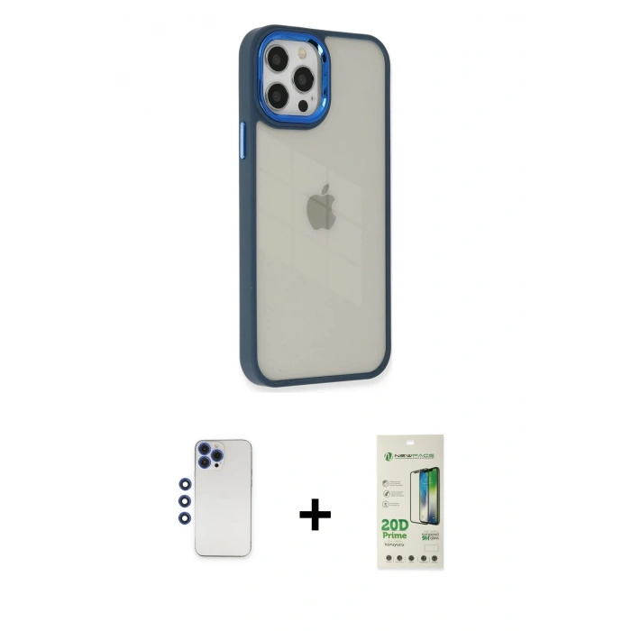 MARSİLYAN™- iPhone 12 Pro Max Kılıf Eksen Doku Prime - Siyah 20D Premium Cam Ekran Koruyucu + Shine Kamera Lens - LT