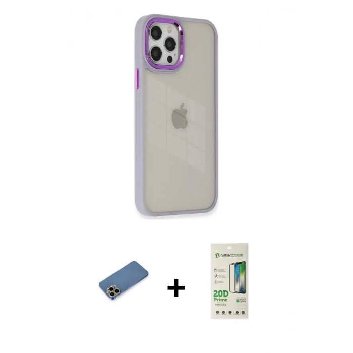 MARSİLYAN™- iPhone 12 Pro Max Kılıf Eksen Doku Prime - Siyah 20D Premium Cam Ekran Koruyucu + Shine Kamera Lens Koruma Cam - GD